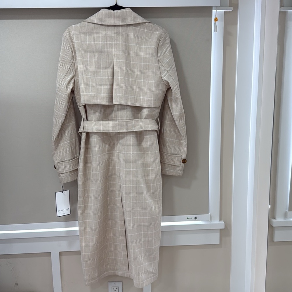 Bagatelle Collection Women's Beige Plaid Trench Coat - Picture 2 of 7